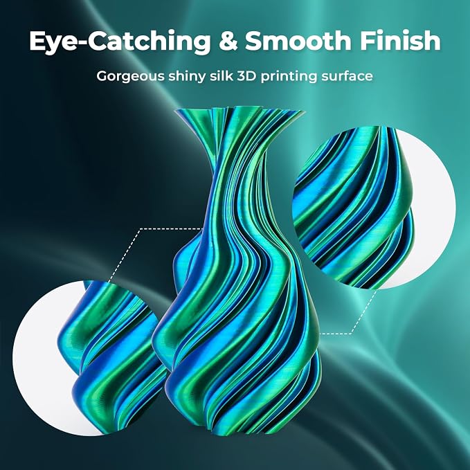 AMOLEN Silk PLA 3D Printer Filament, Silk Dual Color Blue Green PLA Filament 1.75mm, Shiny Coextrusion PLA Filament, Color Change 3D Printing Filament 1KG/2.2lb