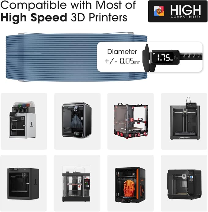 eSUN PLA Basic Refilament 1.75mm, 3D Printer Refill High Speed PLA for Fast Printing, 1KG Spoolless 3D Printing Filament for High Speed 3D Printers, Grey