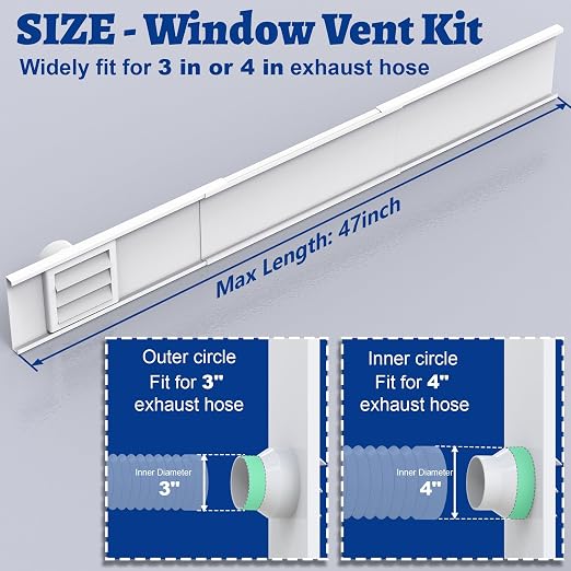Window Vent Kit with Louvered Vent Cover Fit for 3" and 4" Vent Hose, Adjustable Window Seal Panels for 3"/4" Exhaust Ventilation Duct of Laser Engraver/3D Printer Enclosure, Dryer