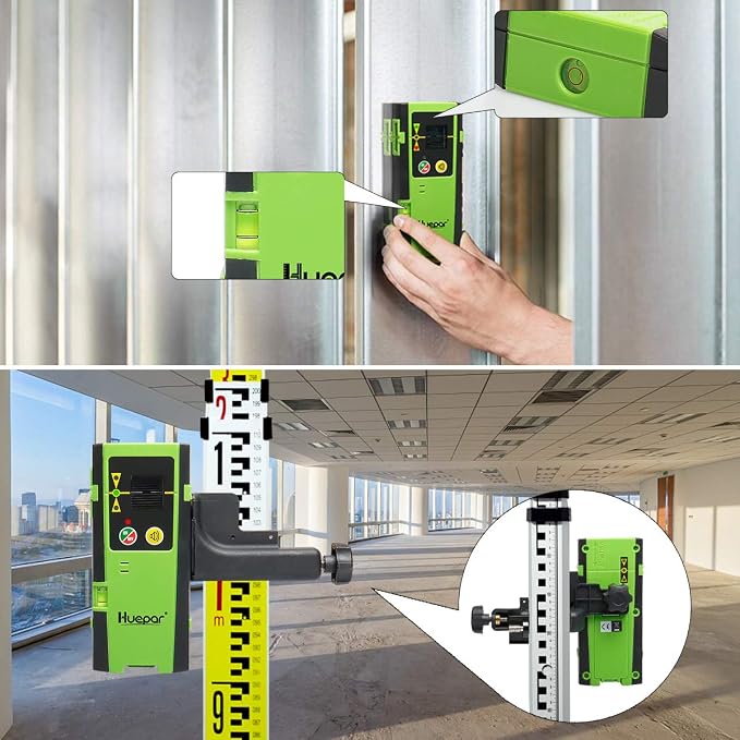 Huepar Laser Detector LR-6RG for Huepar/Pro Laser Levels, Only Compatible with Huepar & Pro Laser Levels with Pulse Mode, Detect Green&Red Beams Laser Receiver, Up to 200Ft, Three-Side LED Display