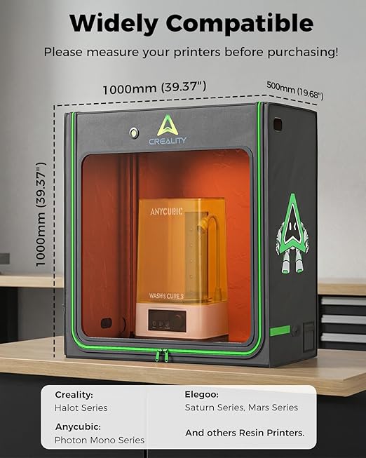 Creality Official Resin 3D Printer Enclosure with Fan Interface, 1000x500x1000mm Extra Large Space 3D Print Cover, Constant Temperature Dustproof Isolate Noise, Compatible with LCD Resin UV 3D Printer