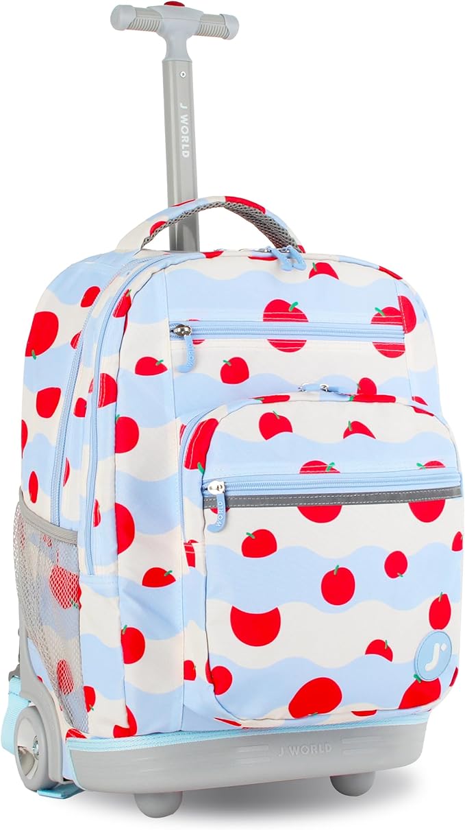 J World Sundance Laptop Rolling Backpack for Girls Boys. Roller Bookbag with Wheels, 20 Inch, Floating Apple
