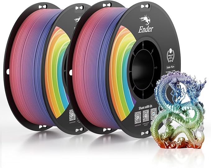 Creality 3D Printer Filament, PLA Plus Filament 1.75mm Rainbow, PLA Pro Toughness Upgraded Dimensional Accuracy +/- 0.03mm, 2 * 1KG Spool Ender PLA+ Filament for Most 3D Printer