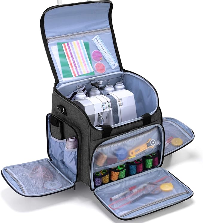 LUXJA Serger Case with Detachable Dolly, Serger Bag with Removable Padding Pad (Fit for Most Standard Serger Machines), Black