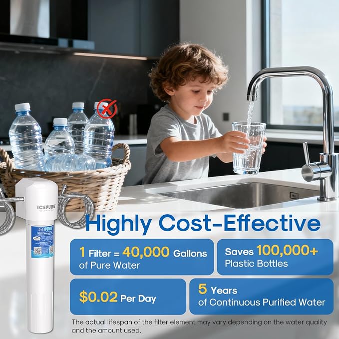 ICEPURE 21" WFS5300A 5 Years Under Sink Water Filtration System, 40000 Gallons NSF/ANSI CAN372 & 42 Certified, Direct Connect Drinking Faucet, Removes Chlorine, Odor, Heavy Metals