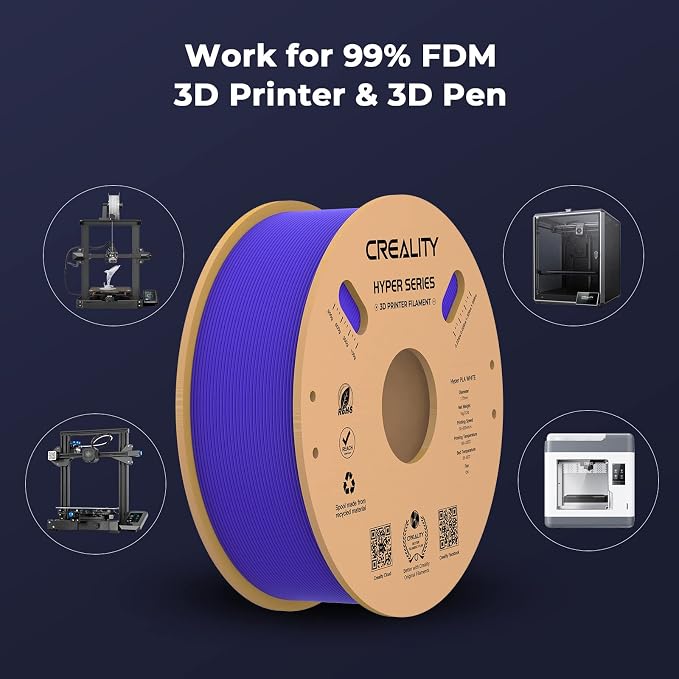 Creality Hyper PLA Filament 1.75mm 2KG, High-Speed Printing 30–600mm/s, Smooth Extrusion and Stable Printing, Low Stringing, 3D Printer Filament,+/- 0.03mm Accuracy (Grey+Grey)