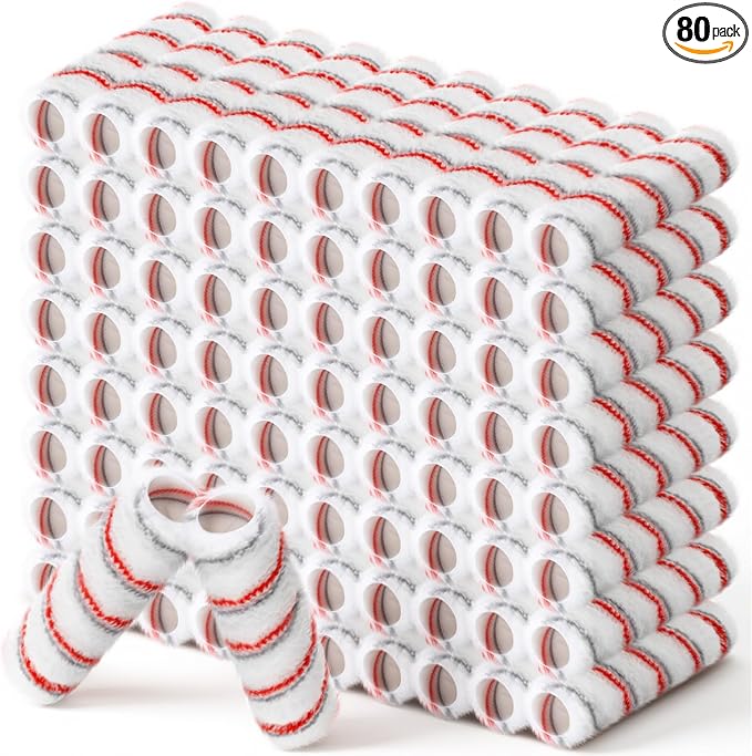 Leumoi 80 Pieces 9 Inch Paint Roller Covers 1/2 x 9 Inch Microfiber Paint Brush Roller Kit Naps House Painting Supplies for Wall House Home Repair Tools(Red Gray Stripe)
