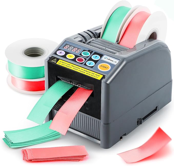 Automatic Ribbon Dispenser, Electric Ribbon/Tape Cutting Machine, for 6-60mm Width, Max 999mm Length Available, Automatic Silicone Wheel Tape Dispenser