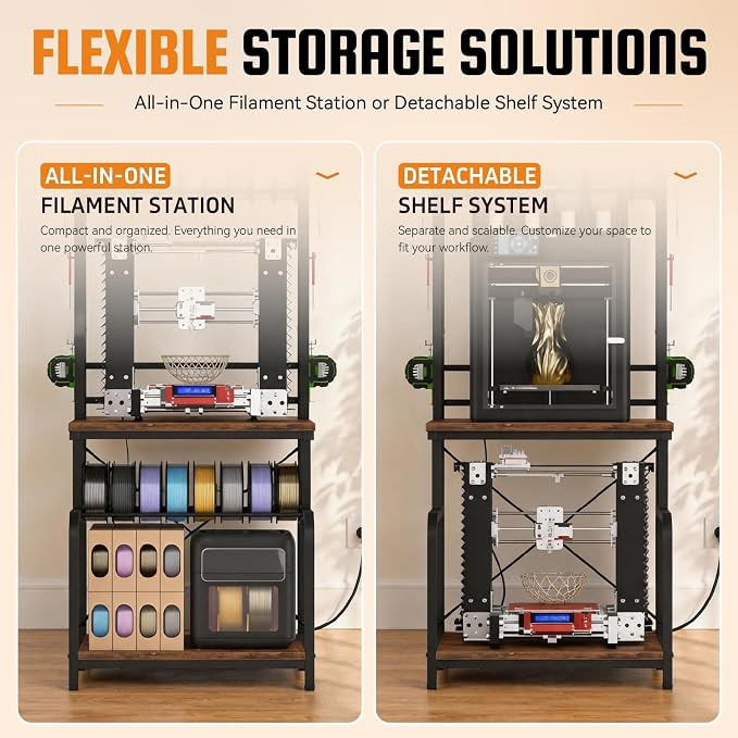 3D Printer Stand with Filament Storage,3D Printer Table with Power Outlets,Sturdy Double-Layer 3D Printer Workstation,for Workshop,Studio,Home Office and 3D Printing Enthusiasts,Retro Brown