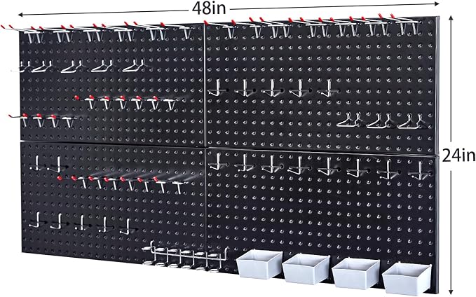 Pegboard Smith 48x24 inch Black Metal Pegboard Kit for Wall Organization with Hooks, Garage Storage Bins, and Utility Tool Board, Efficient Tool Organizer Peg Board