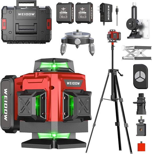 WEIDDW Laser Level with Tripod, Self Leveling Laser Level 4x360°, Green Line Laser 4D Laser Leveler Tool with 2Pcs Lithium Batteries for Picture Hanging, Tile, Home Renovation, (SizeXL)
