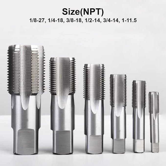 6 Pcs NPT Pipe Tap Set, HSS 1/8-27 to 1-11.5 Taps, 1/4-18, 3/8-18, 1/2-14, 3/4-14, with Durable Case - Ideal for Plumbers & DIY Projects