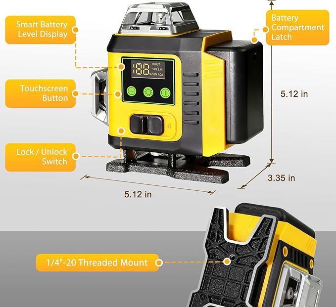 Laser Level - Laser Level 360 Self Leveling with Tripod, 4 x 360 Lazer Leveler Tool Green Line Laser for Ground Leveling, 16 Line Laser Level for Picture Hanging, Measuring, Construction
