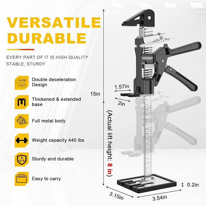 Labor Saving Arm Jack 2 Pack, 440LBS Capacity, 15 Inch Multi-Functional Lifting Tool, Stainless Steel Furniture Jack with Height Adjust & Slow/Fast Descent, for Doors, Windows, Tiles, Appliances