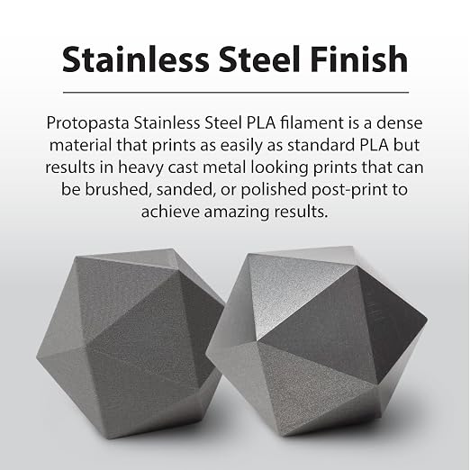 Protopasta Stainless Steel Filled PLA 3D Printer Filament | ProtoPlant Metal-Filled PLA Plastic Printer Filament with 60% Steel | Polish and Patina Friendly Metal Composite Filament | 500g Spool