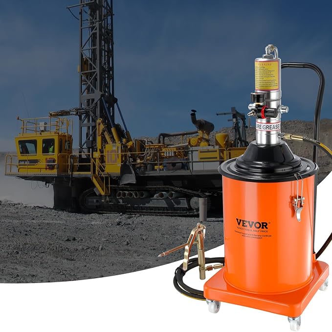 VEVOR Grease Pump, 5 Gallon Air Grease Pump with 13 ft High Pressure Hose and Grease Gun, 20L Pneumatic Grease Pump with Wheels, Portable Lubrication Grease Pump