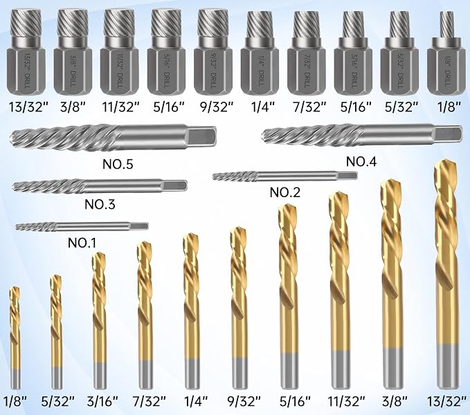 XEWEA 39PCS Screw & Bolt Extractor Set with Left Hand Drill Bit Set, Multi-Spline Easy Out Broken Bolt Remover Tools for Damaged Stripped Rounded-Off Bolts, Socket Screws, Nut, Studs and Fittings