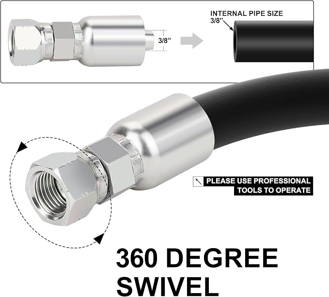 3/8’’ Hose x 3/8’’ JIC 37 Degree Female Swivel Hydraulic Hose Crimp Fittings, 10PCS Set for Single Wire Hydraulic Hose