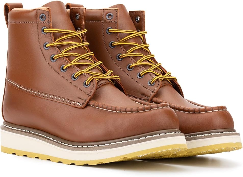 HANDPOINT Men's Steel Toe 6" SureTrack Work Boots, Stylish Classic Leather Slip Resistant Durable Breathable Work Shoes 84992EE