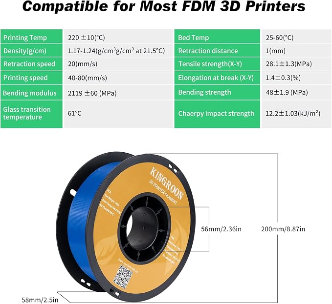 Kingroon PLA 3D Printer Filament,10 Rolls, Dimensional Accuracy +/- 0.03 mm, 10kg Spool(22lbs),1.75 mm,2Green+2Red+2Blue+2Yellow+2Skin