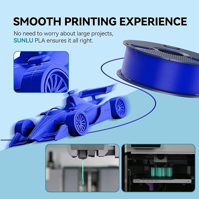 SUNLU Large Spool 3KG PLA Filament, 3D Printer Filament PLA 1.75mm, Less Stringing Good Layer Adhesion High Toughness, Big Roll Filament, 3kg Spool(6.6 lbs), Grey