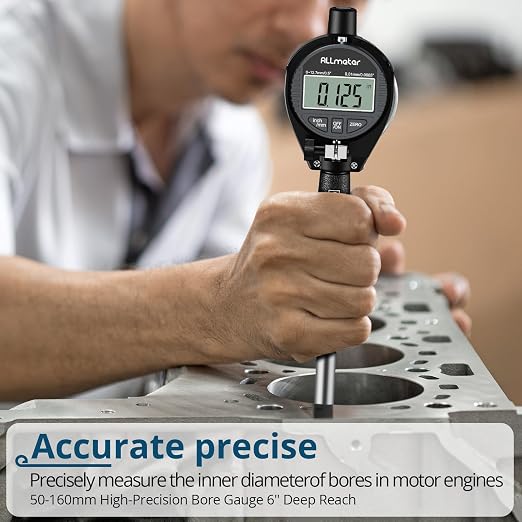 Digital Bore Gauge 50-160mm / 2-6",Internal Diameter Measuring Tool 0.01mm Resolution,Self-Centering Cylinder Bore Gauge Kit 12 Probes,6" Measuring Depth & Storage Case for Engine Cylinders