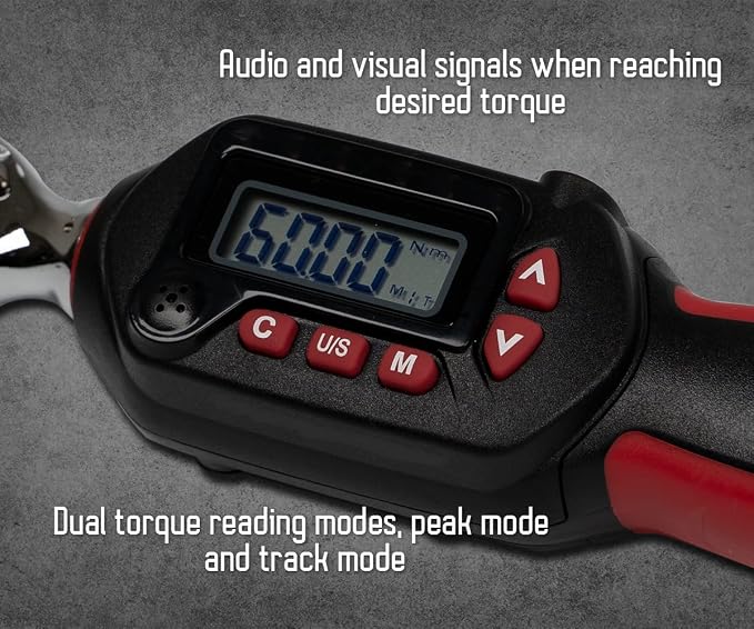 Tapha Tools 3/8 inch Compact Digital Torque Wrench 2.21 - 44.24 ft-lbs (3 - 60 N-m) Torque Range ±2% Accuracy, LED and Buzzer, Preset Memory, ISO 6789 Tested and Calibrated
