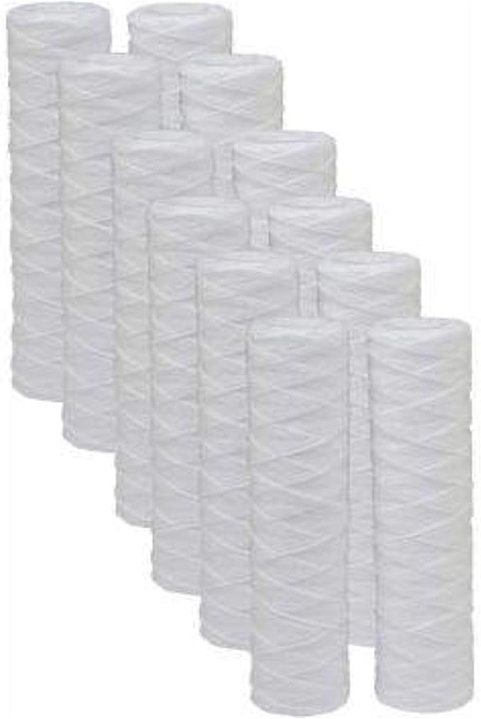CFS – 10" x 2.5" String Wound Sediment Water Filter Cartridges Compatible with GE FXWSC Models – Universal Whole House Replacement Filter – 12 Pack