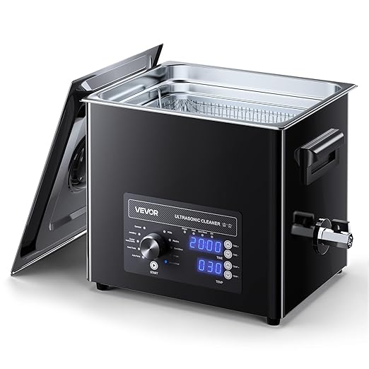 VEVOR 10L Ultrasonic Cleaner, Professional Ultrasonic Cleaner Machine with Knob Control, Stainless Steel Cleaning Machine with Basket and Cleaning Ball, for Watches, Razors, Jewelry, Coins and More