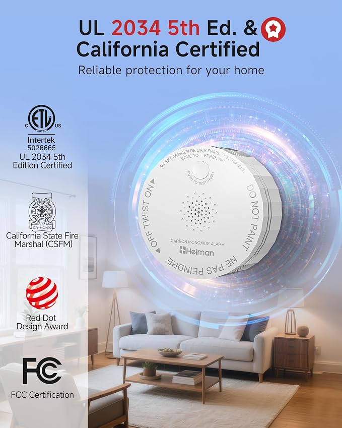 Heiman Carbon Monoxide Detectors, Matter CO Detector Battery Powered, UL 2034 5th Certified, Smart Wireless Mini CO Alarm for Home, Real-time Notification, for Smartthings,Home Assistant