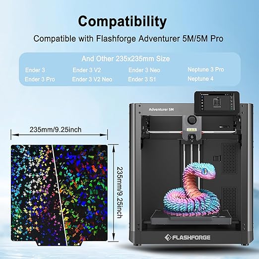 PEF+PEY Holographic Build Plate for Adventurer AD5X/5M/5M Pro, Rainbow Confetti +Galaxy Spring Steel Flexible Platform for Neptune 3 Pro/4, Kobra, Ender 3/3 Pro/3S1/3 v2, CR 20/CR 20 Pro
