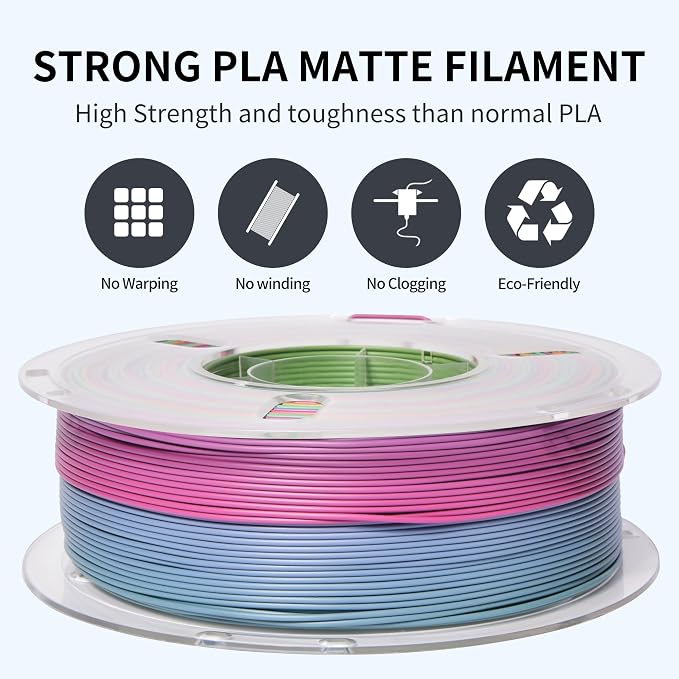 RAMBERY Matte Rainbow 3D Printer Filament 1.75mm Matte PLA Filament for 3D Printing Beginners, 1kg(2.2lb), Matte Rainbow Red Coral