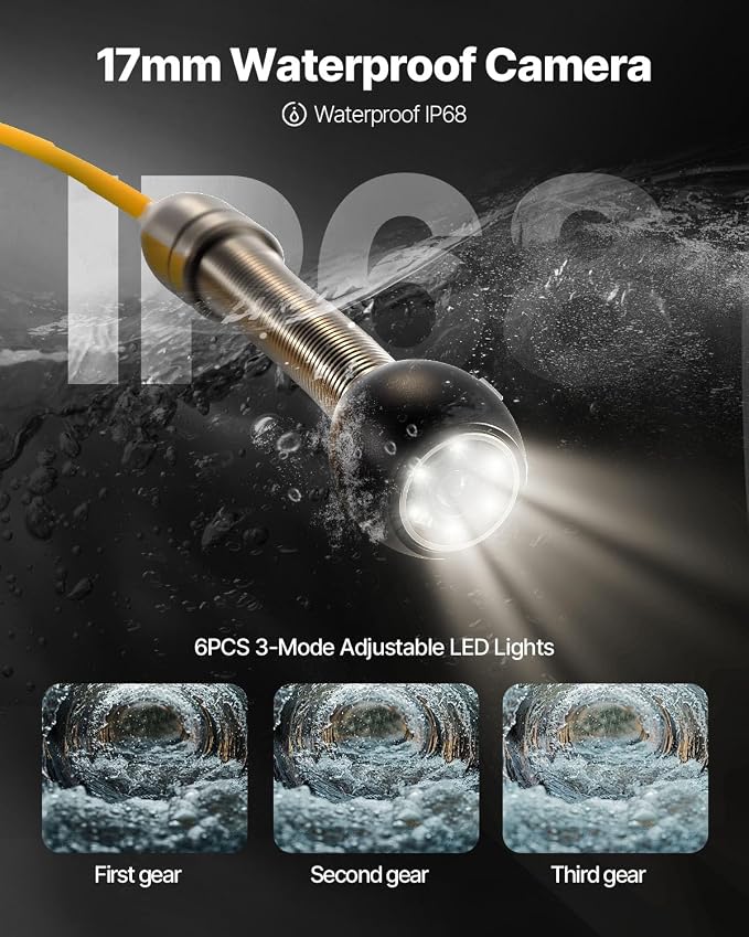 VEVOR Sewer Camera, 164ft/50M 4.3" Pipe Drain Inspection Camera with DVR Function & Snake Cable, Waterproof IP68 Borescope w/LED Lights, Industrial Endoscope for Home Wall Duct Drain Pipe Plumbing