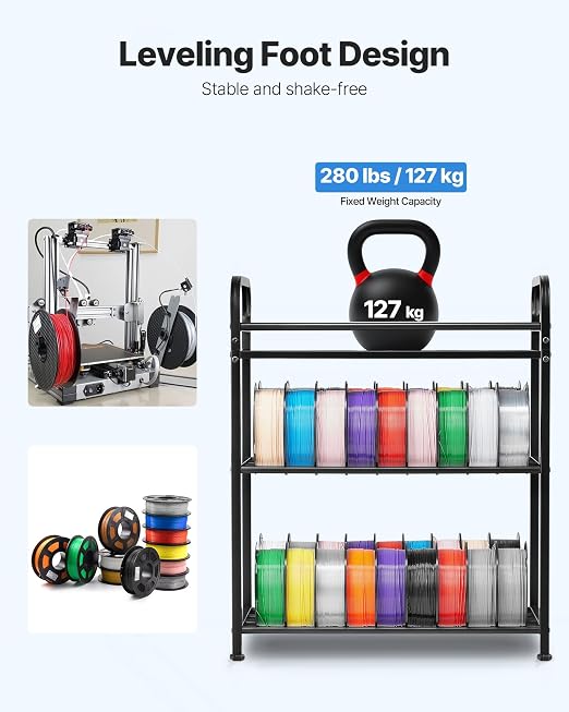 VEVOR 3D Printer Filament Storage Rack, 4 Tier Heavy Duty Storage Shelf, Rolling Filament Spool Holders Racks with Wheels, Filaments Organzied for 3D Printing Station, Office, Workshop (Shelf Only)