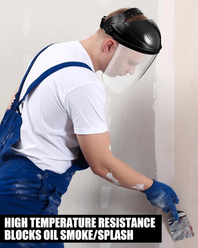 Tellegloww 8 Black Safety Face Shield for Grinding and Cutting, Full Impact Resistant Face Shield Mask for Work Chemical Woodworking (Black)