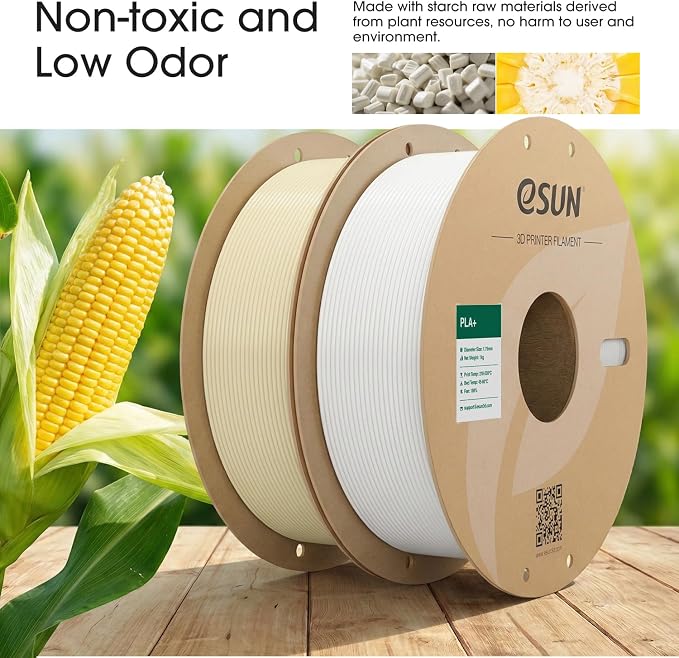 eSUN PLA+ Filament 1.75mm, 3D Printer Filament PLA Plus, Dimensional Accuracy +/- 0.03mm, 1KG per Spool, 2 Spools 3D Printing Filament, Bone White