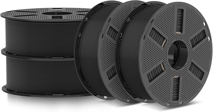 JAYO PLA 3D Printer Filament Bundle 4.4KG, PLA Filament 1.75mm Bulk, Dimensional Accuracy +/- 0.02mm, 4 Pack 1.1kg Spool Black