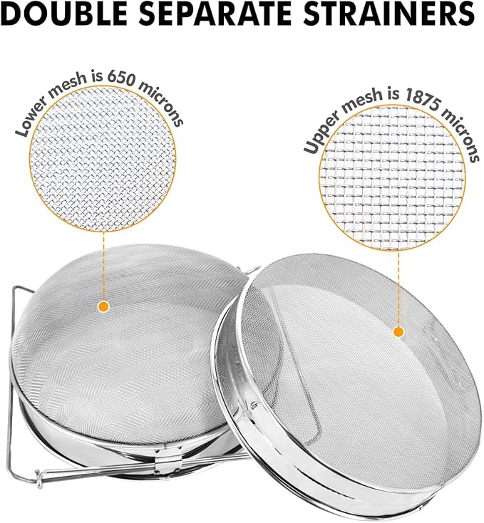 Stainless Steel Honey Strainer, Double Sieve Honey Filter, Honey Extractor Equipment for 5 Gallon Bucket Honey,Beekeeping Equipment Tools