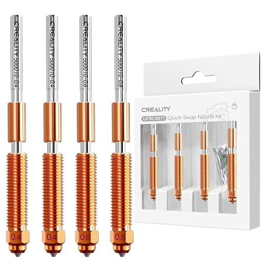 Creality Official K1C/K1 SE/K2 SE Nozzle, Unicorn Quick-Swap 0.4mm, 0.6mm, 0.8mm 4PCS Nozzle Kit, Copper Alloy and Hardened Steel 3D Printer Nozzle for K1C, K1SE, K2 SE, Ender 3 V3 SE, Ender 3 V3 Plus