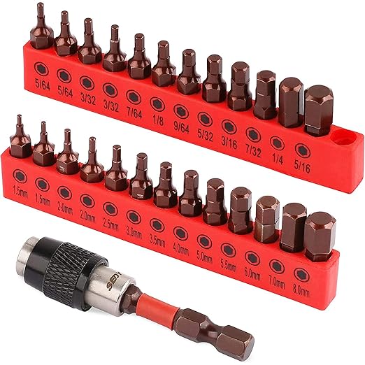 Premium 25-Piece Allen Key Drill Bit Set - Durable Allen Wrench Bits with Strong Magnetic Tips, SAE & Metric Hex Keys