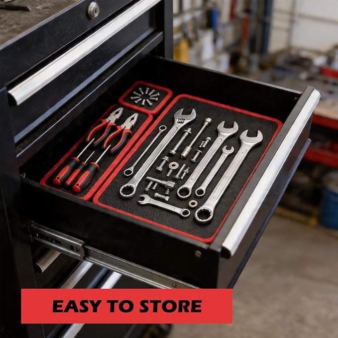 Magnetic Tool Mat Set, 4 Pcs Heavy Duty Flexible Magnetic Mat with PVC Coating, Holds Screws, Bolts, Nuts and Small Tools for Garage Workshop and Auto Repair (Red)