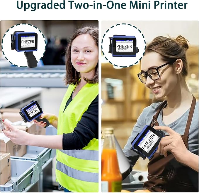 Phezer Mini Handheld Inkjet Printer PC11 for Flat and Curved Surface, with Touch Screen and Quick-Drying Ink Cartridge, Portable Pocket Marking Device for Label/Date/Barcode/Logo/Qrcode/Batch Number