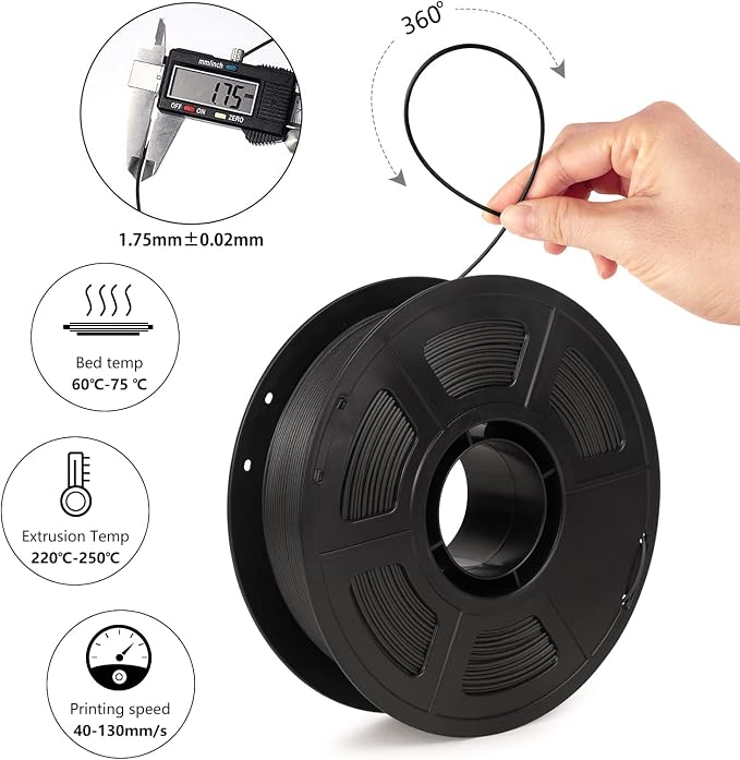 Carbon Fiber PETG Filament 1.75mm, Lightweight/High Strength PETG CF 3D Printer Filament, Black Carbon Fiber Filament 1kg(2.2lbs) Spool