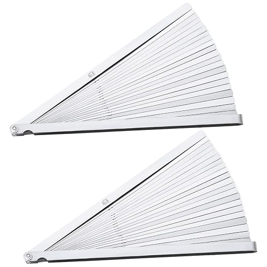 2 Pcs 25 Blade Long Feeler Gauge Set 0.038-1.02mm, Stainless Steel Feeler Gauge Dual Marked Metric and Imperial Measuring Tool, Silver for Guitar, Spark Plug, Piston Measure