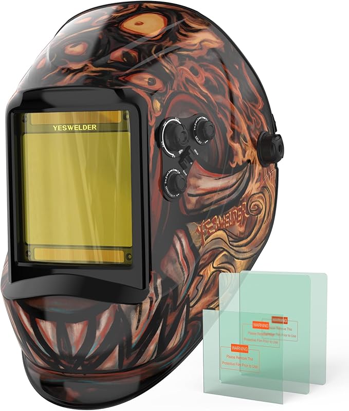 YESWELDER Large View Auto Darkening Welding Helmet, Blue Light Blocking, 1/1/1/1 True Color Solar Powered Welder Hood Mask with 4 Arc Sensors, Wide Shade 3/5-9/9-13 for TIG MIG ARC Cut and Grind