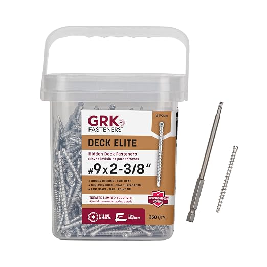 GRK Fasteners Deck Elite #9 x 2-3/8" Hidden Deck Screws, 350 PCS, with Dual Thread Form, Superior Clamping Force, Outdoor Decking Fasteners, Drill Point Tip, Star Drive Recess, T-15 Bit Included