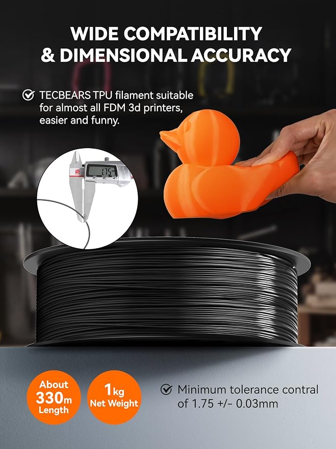 TECBEARS TPU Filament 1.75mm, 95A 3D Printer Filament, Flexible TPU Filament for Fast Printing, Dimensional Accuracy +/- 0.03mm, Fit Most FDM 3D Printers, Green 1KG