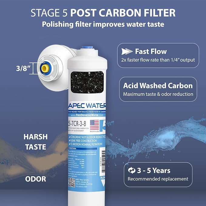 APEC Ultimate Series US Made 10" Inline Carbon Filter with Quick Connector (3/8")