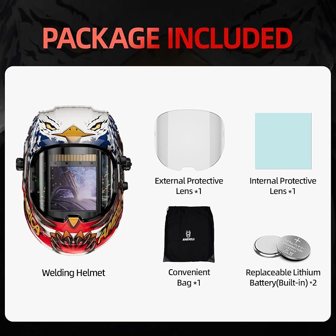 ANDELI Welding Helmet,Panoramic 180° 3.94"X3.74"Large Viewing True Color Solar Powered Auto Darkening Welding Helmet with Side View 4 Arc Sensor 4/5-8/9-13 Welder Mask MONERAE