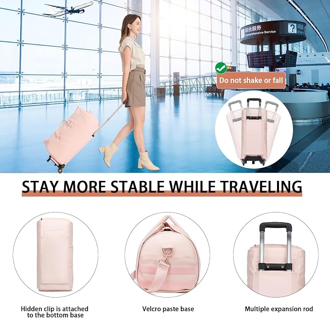 seyfocnia Rolling Garment Bag,Rolling Duffle Bag with Wheels Rolling Garment Bags for Travel with Shoe Pouch Carry On Bag Weekender Bags Garment Duffel Bag for Women-Pink